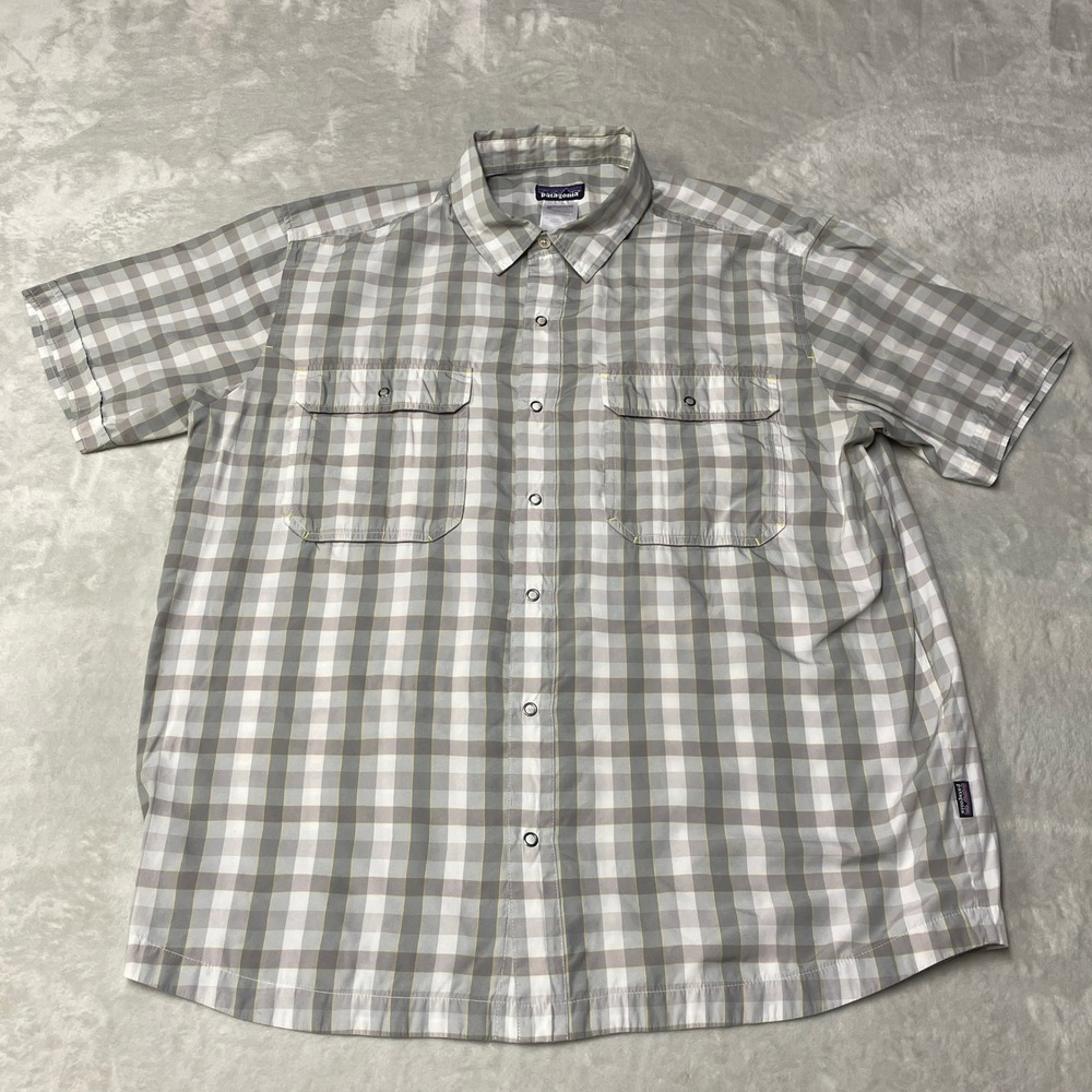 Patagonia Button Up Shirt Snap Front Plaid Double Pocket Hiking Camp Mens Large